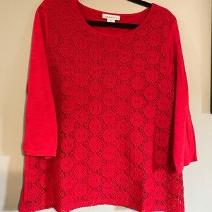 XL Liz Claiborne Cranberry Red 3/4 Sleeve Top